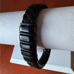 Black Braided Leather Bracelet Magnetic Closure